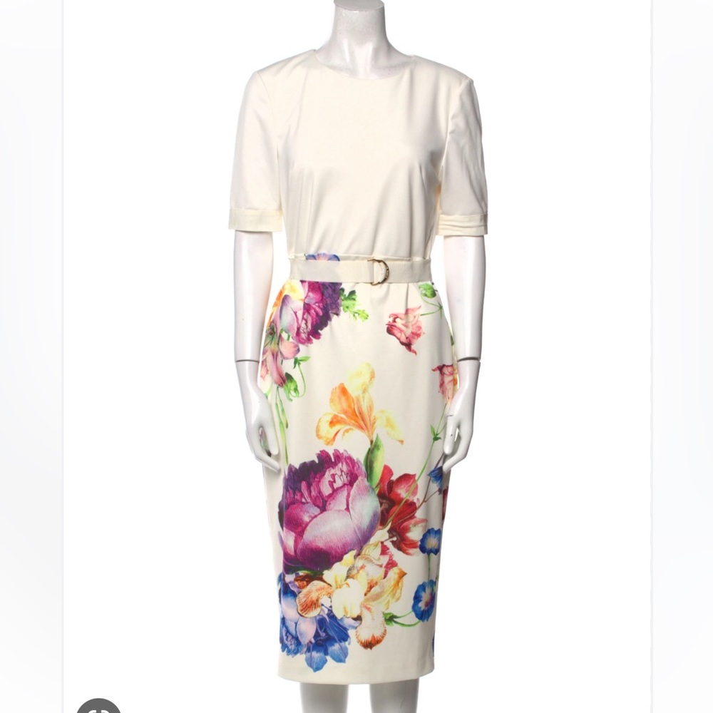 Ted Baker London Cream Midi Dress with Floral Print - Picture 2 of 11